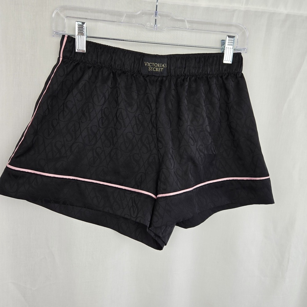 Victoria's Secret Black Satin Logo Sleep Shorts Size S Loungewear Boxer Shorts